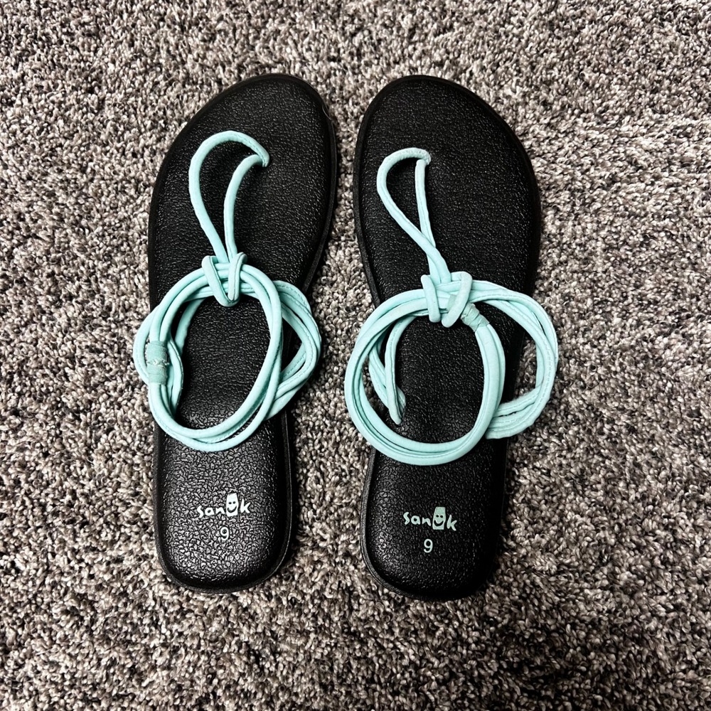 Sanuk Yoga Sling 2 Sandals Mint Green Black Wrap Flip Flops‎ Womens 9 Beach